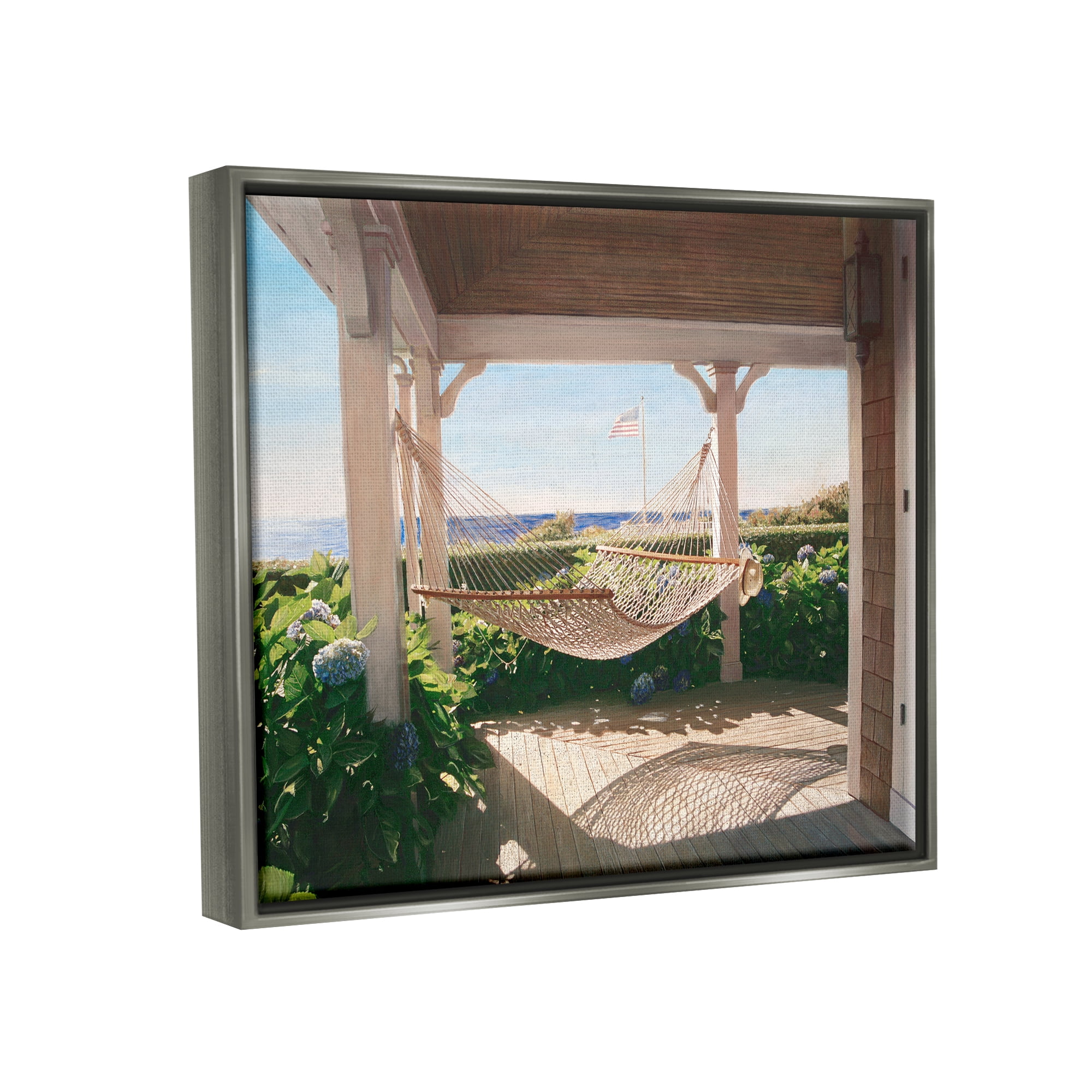 Stupell Industries Tranquil Hammock Warm Sunlit Porch Rural Garden Painting Luster Gray Floating Framed Canvas Print Wall Art, Design by Tom Mielko