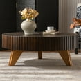 thumbnail image 2 of Hassch 35.4" Round Coffee Table, Retro Low Center Table for Living Room Home Office, Brown, 2 of 7