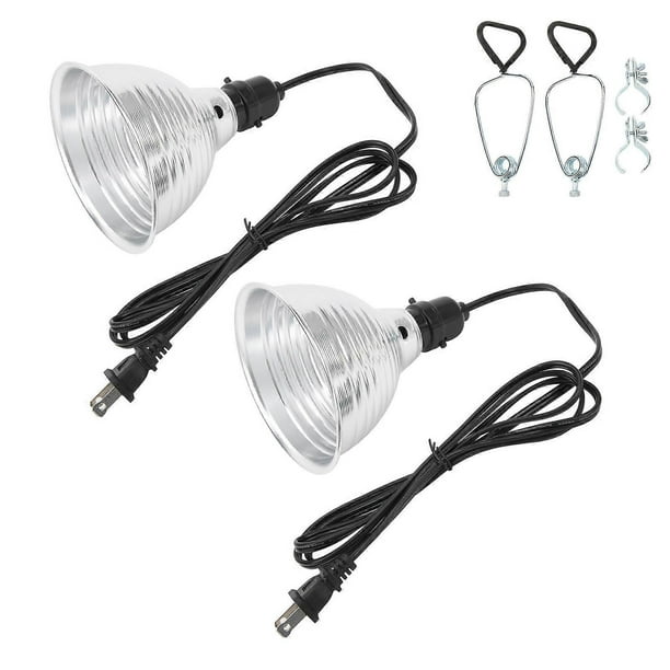 2 Pcs Reptile Lamp Shade Fixture Heat Bulb Clamp Light Shade with Detachable Aluminum Reflector 110‑240V5.5in US Plug