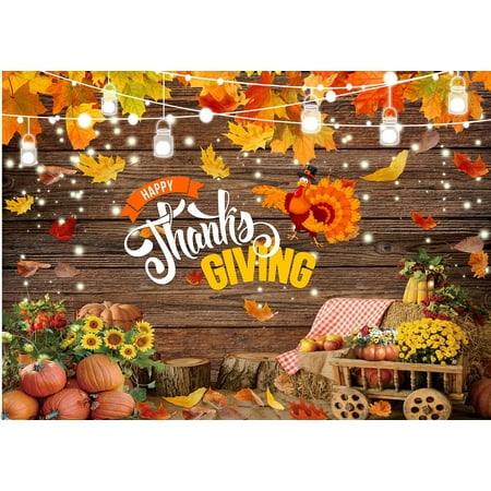 Image of 7x5ft Thanksgiving Photography Backdrop Rustic Wooden Floor Barn Harvest Background Thanksgiving Turkey Autumn Pumpkins Backdrop Thanksgiving Party Decoration Backdrop D643