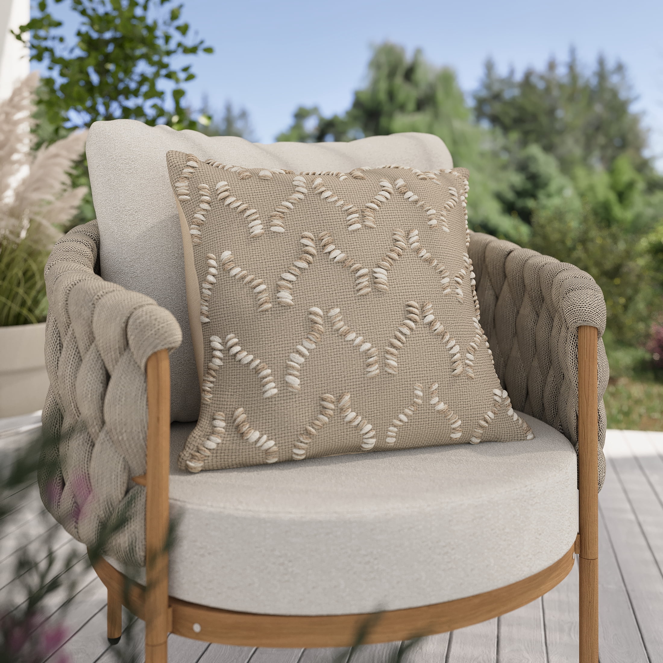 HOMETRENDS 20" x 20" Hummus Outdoor Eco Toss Cushion, Removable Cover
