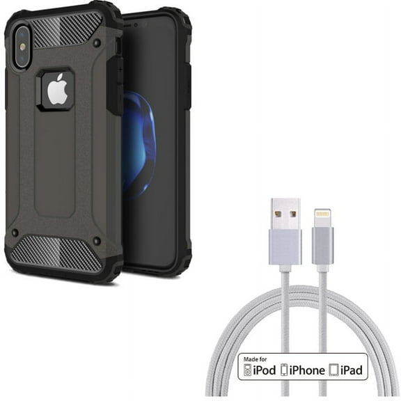 Case w MFi USB Cable for iPhone XS/X - Hybrid Slim Fit Cover Reinforced Bumper Shock Absorbent, 6ft Certified Charger Cord Power Wire for iPhone XS/X