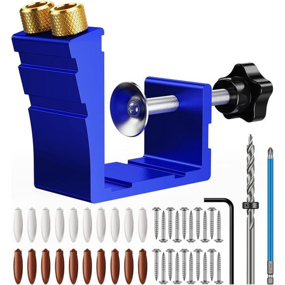 Pocket Hole Jig Kit, Pocket Screw Jig 15 Degree Drilling Locator,Pocket Dowel Hole Jig System Set Wood Joint Angle Tool (Blue)