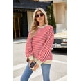 thumbnail image 2 of New Women's Crewneck Striped Long Sleeve Shirts Hoodies Top, 2 of 3
