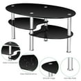 thumbnail image 5 of Canddidliike Tempered Glass Oval Side Coffee Table-Black, Tempered Glass Table with 2 Bottom Shelves, Clean & Elegant Style, Perfect for Media Components, 5 of 8