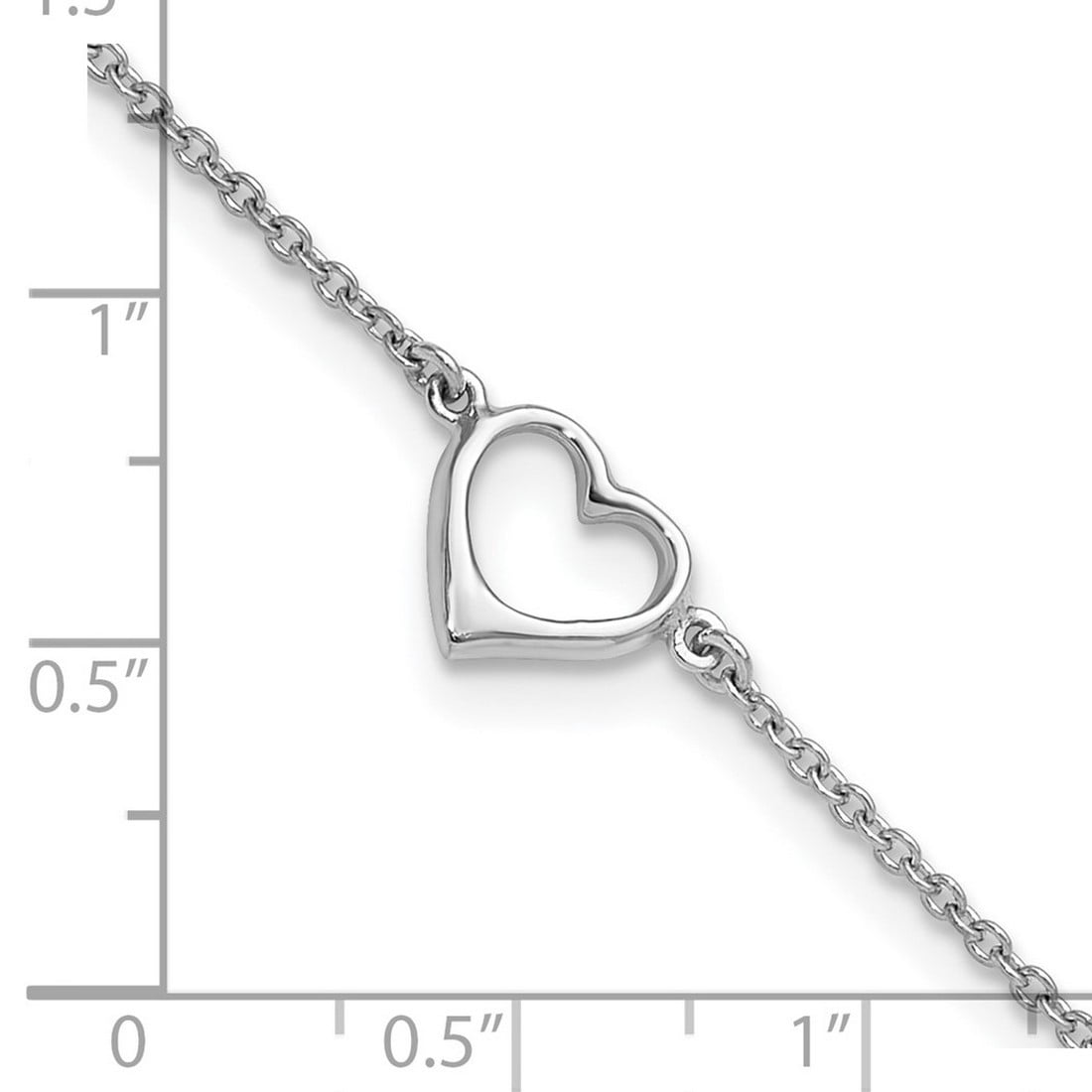 9.4mm 925 Sterling Silver Rhodium Plated Open Love Heart Anklet 10 Inch Anklet for Women - 2.1 Grams