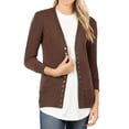 thumbnail image 1 of Women Classic Thin Snap Button Front V-Neck Button Down 3/4 Sleeve Ribbed Knit Cardigan, 1 of 3