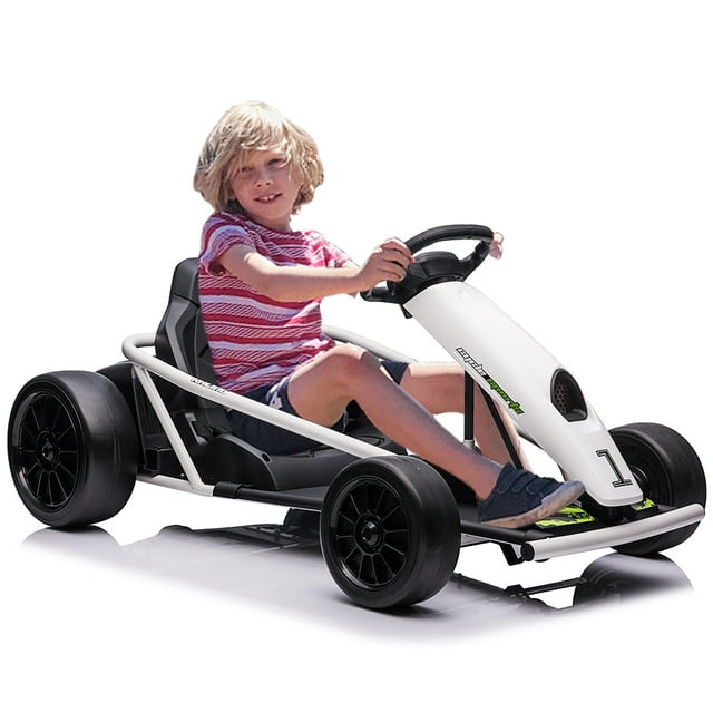 24V High-Speed Drift Electric Go-Kart for Kids, Battery-Powered Ride-On Toy with 2-Speed Modes, Safety Harness & Rechargeable Battery