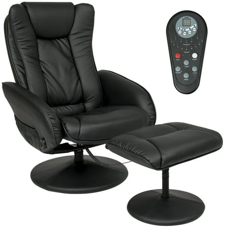 Home Massage Chairs - Best Choice Products Faux Leather Electric Massage Recliner Couch Chair with Stool Footrest Ottoman, Remote Control, 5 Heat & Massage Modes, Side Pockets, Black