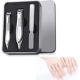 thumbnail image 1 of Juego de cortaúñas para hombre: 2 cortaúñas de acero inoxidable para uñas gruesas, incluye lima y estuche metálico., 1 of 5