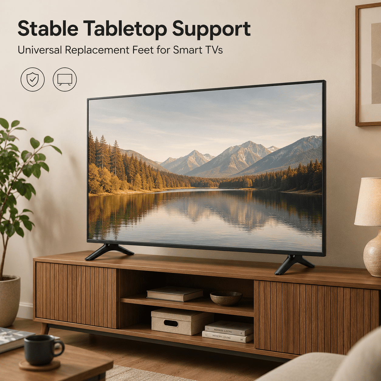 Universal TV Stand Legs 2pcs Screws Replacement Feet for Smart TVs Tabletop Base Pedestal Mount Living Room Bedroom