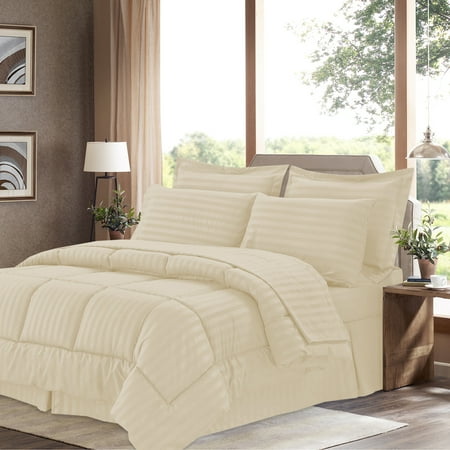 - 8 Piece Bed In A Bag Hotel Dobby Embossed Comforter Sheet Bed Skirt Sham Set