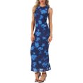 thumbnail image 4 of INSPIRE CHIC Bodycon Dresses for Women Floral Print Sleeveless Ruched Fitted Wedding Guest Cocktail Party Maxi Dress XL Dark Blue, 4 of 6