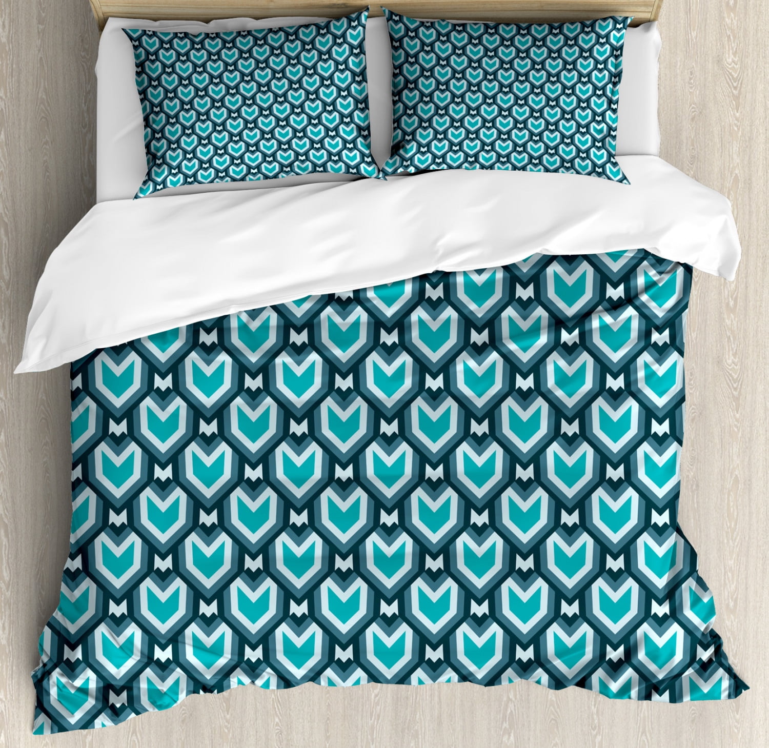 Teal King Size Duvet Cover Set Abstract Waterfall Design Shades