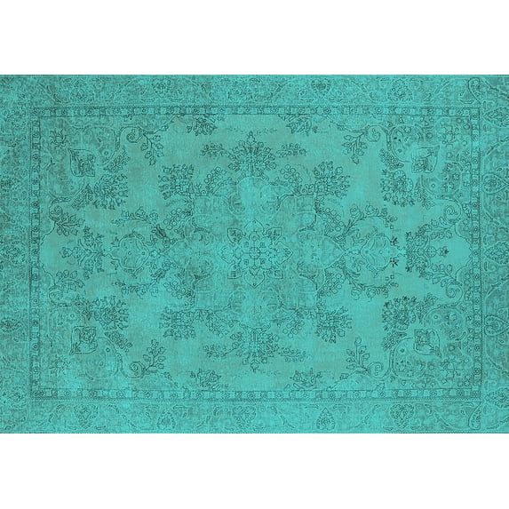 Ahgly Company Machine Washable Indoor Rectangle Oriental Turquoise Blue Industrial Area Rugs, 4' x 6'