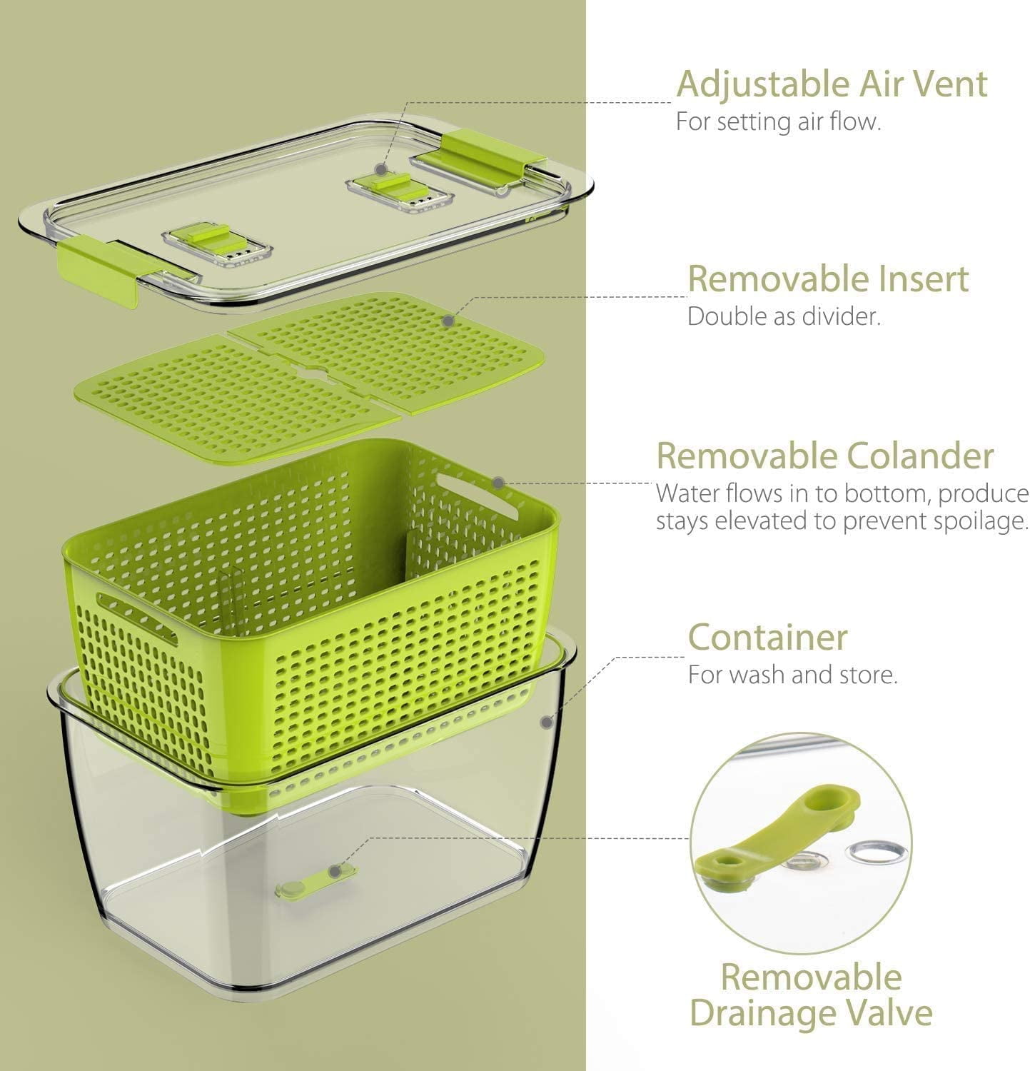 Luxear Fresh Keeper Green BPA-Free Adjustable Vent Food Storage Container (3 Count)