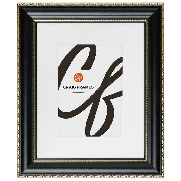 Craig Frames Victoria, 11x17 Picture Frame Matted for an 8x12 Photo, Ornate Black and Gold
