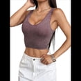 thumbnail image 2 of Tops Cortos Sin Mangas para Mujer con Cuello Cuadrado Acanalado Marrón M, 2 of 7