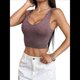 thumbnail image 2 of Tops Cortos Sin Mangas para Mujer con Cuello Cuadrado Acanalado Marrón L, 2 of 7