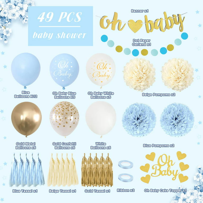 Ayuqi Baby Shower Decorations, Blue White Baby Shower Balloons Boys Baby Gender Reveal Decorations Set, Baby Boy Shower Decorations Balloons with Oh