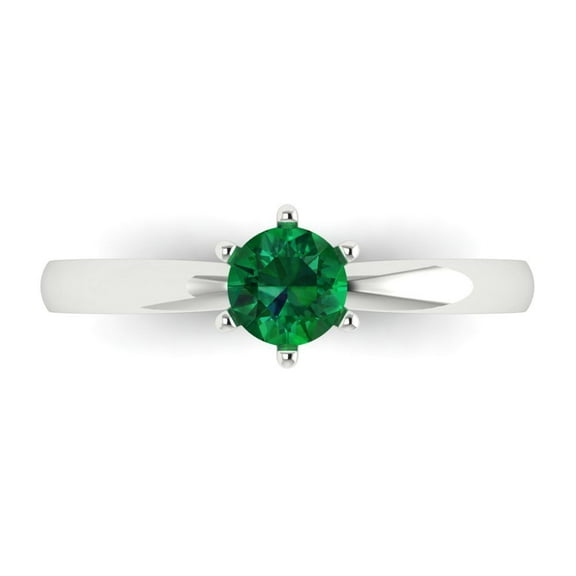Solitaire Engagement Ring for Women - 0.5ct Simulated Emerald in 18K White Gold Promise Ring
