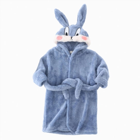 Gibobby Toddler Boys Girls Kids Hooded Bathrobe,Soft Flannel Loungewear Robe with Adjustable Tie,Cartoon Print,for Toddlers to Kids 2-12 Years Toddler Pajamas,Blue,Size 18-24 Months