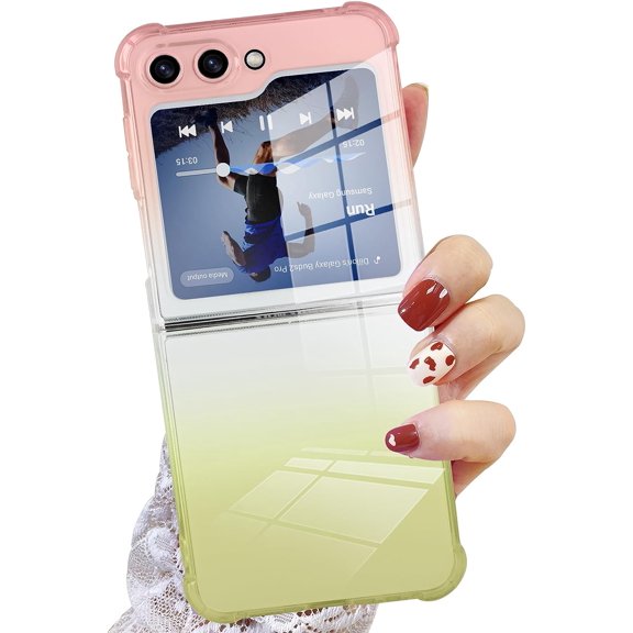 Designed for Samsung Galaxy Z Flip 5 Case Cute Clear Gradient Design for Women Girl Men,Protective Camera Protection for Galaxy Z Flip 5 -Pink Yellow