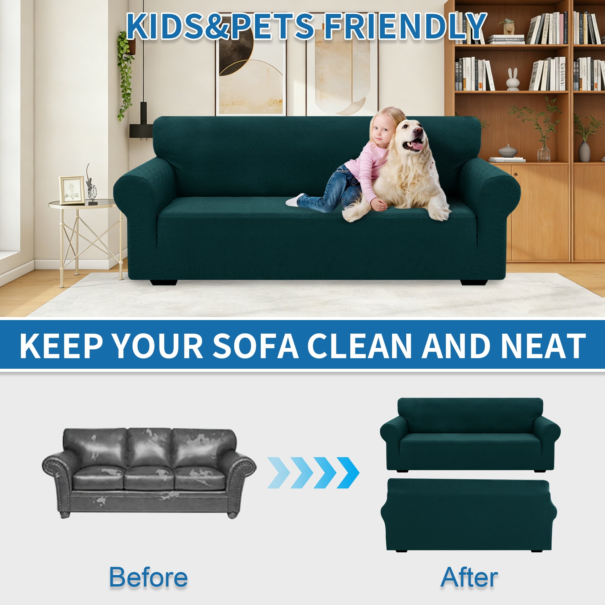 JIATER 1-Piece Sofa Cover Stretch Couch Cover Washable Sofa Slipcover Furniture Protector for Loveseat Sofa,Dark Green