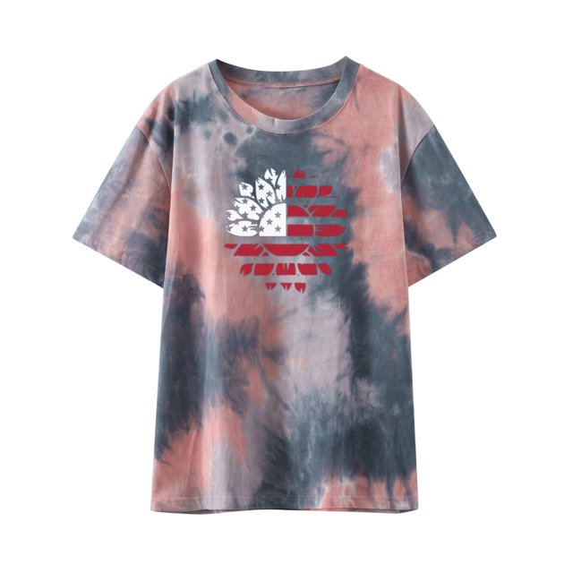 Pompotops T-shirt Mode Femme Imprimé Col Rond Manches Courtes Blouse Ample