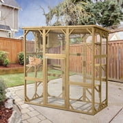 Magic Union Outdoor Wooden Cat House Large Cat Enclosures Kitten Cage with Weather Protection, Cat Catio with 6 Platforms and Extra Cat Hiding,Natural