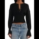 thumbnail image 5 of Suéteres Cortos para Mujer, con Botones, Larga, Cuello en V, Punto Acanalado, Corte Ajustado, Tops Cortos Negro M, 5 of 10