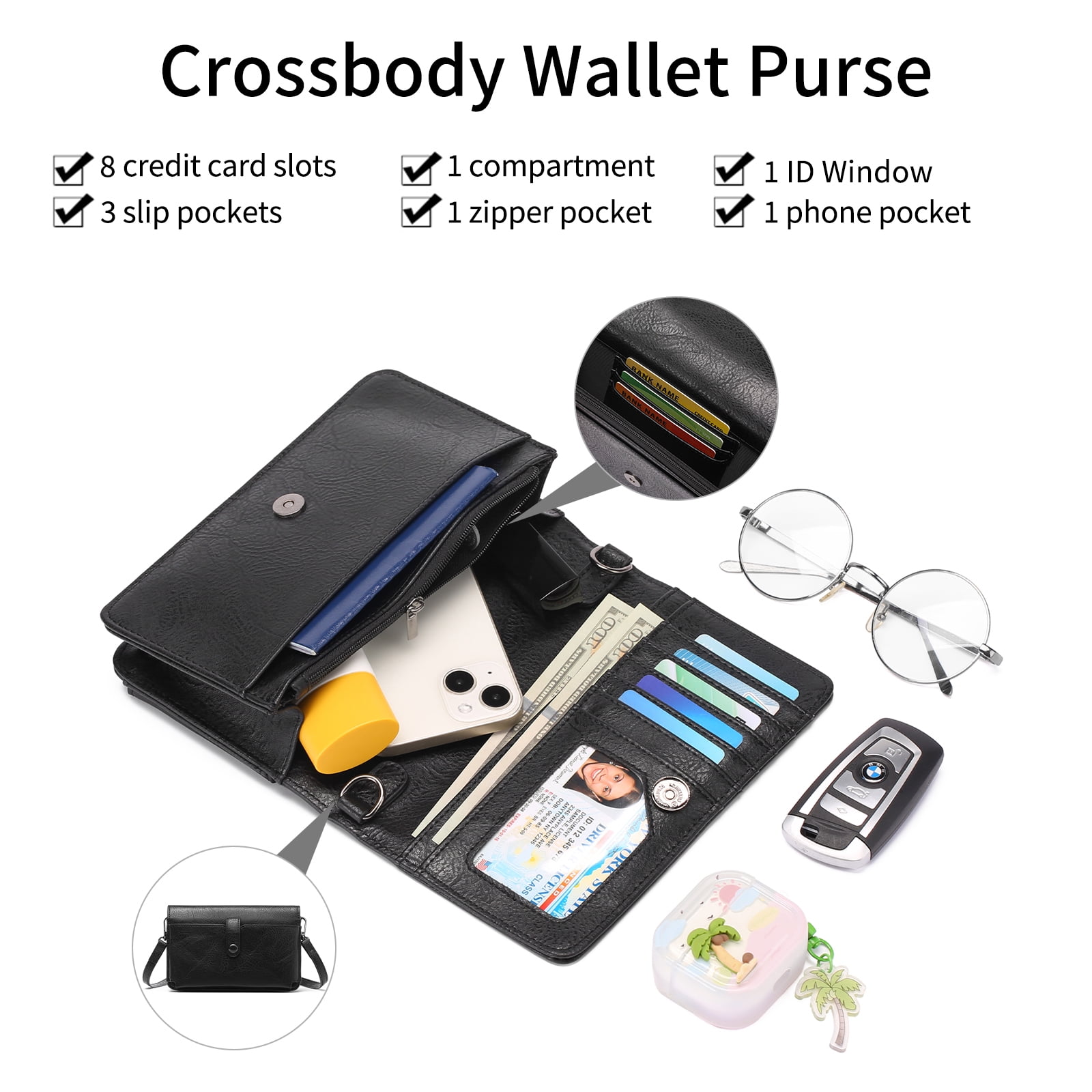 Sendefn Crossbody Bags For Women,Wallet Phone Purse Shoulder handbags Multi-Function Small RFID Clutch Card Holder