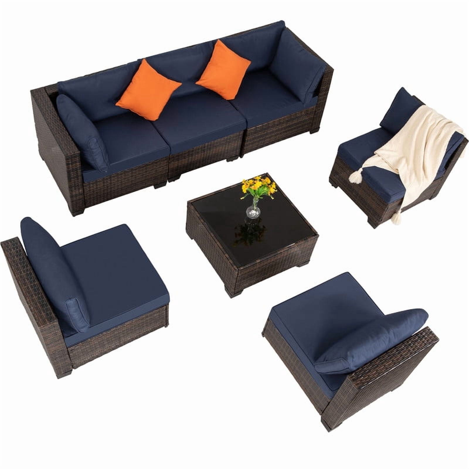 Howcool 7-Piece All-Weather Wicker Rattan Outdoor Patio Furniture Set,Modular Patio Conversation Furniture Set with Thick Cushions & Tempered Glass Table