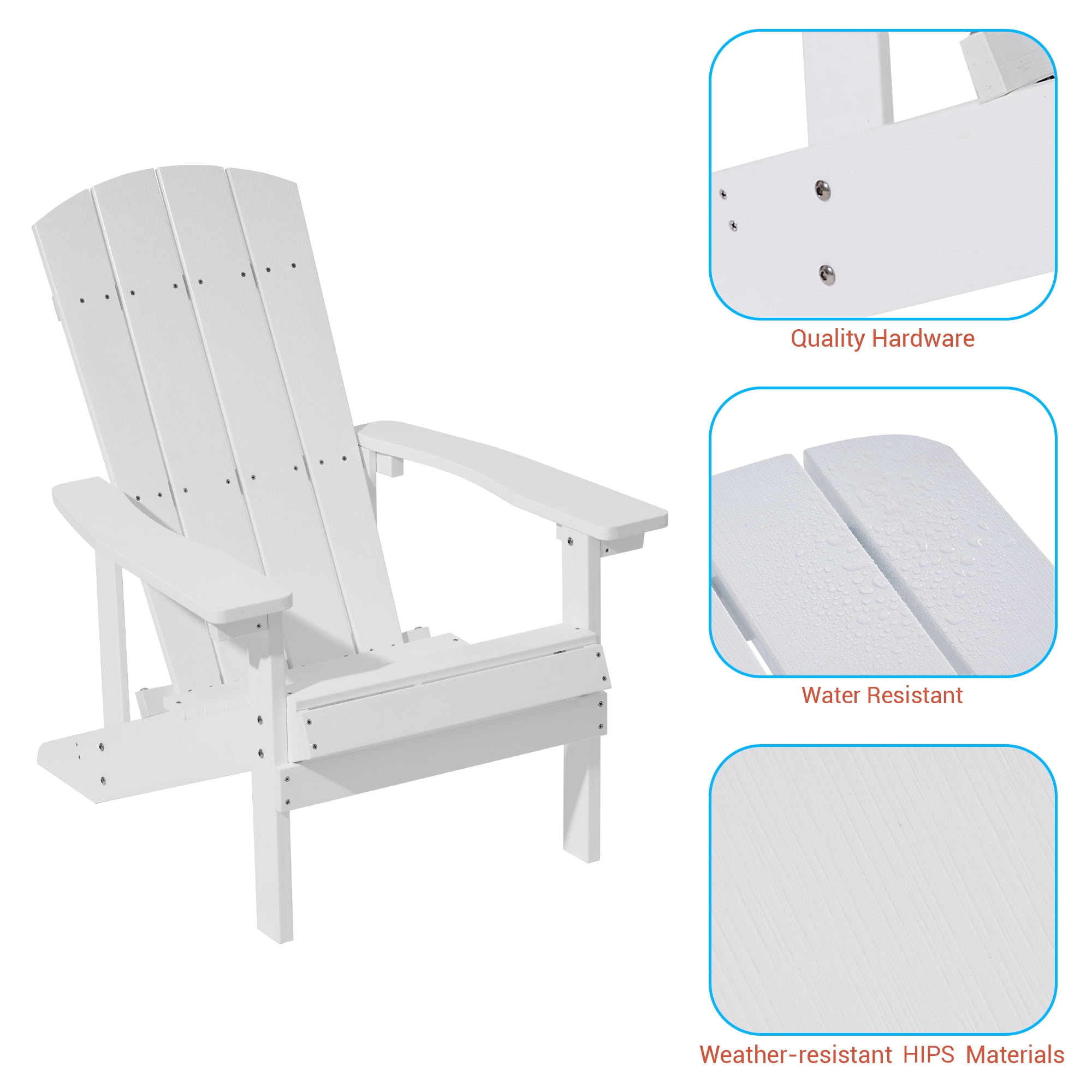 CHYVARY Patio Adirondack Chair Set of 2, HIPS Plastic Single Chairs, Lawn and Garden Chair Fire Pit Outdoor Lounge Chair for Backyard Deck, White