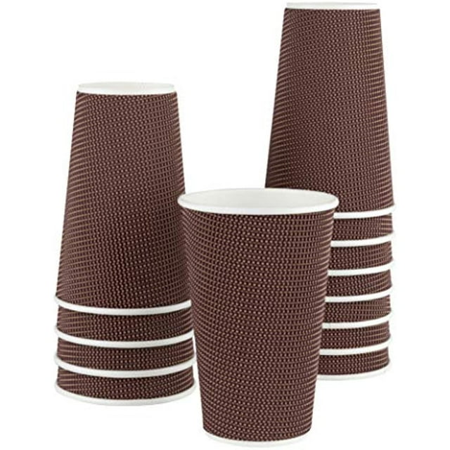 [12 Oz Cups 48 Count] Rippled Paper Hot Cups Double Wall Brown