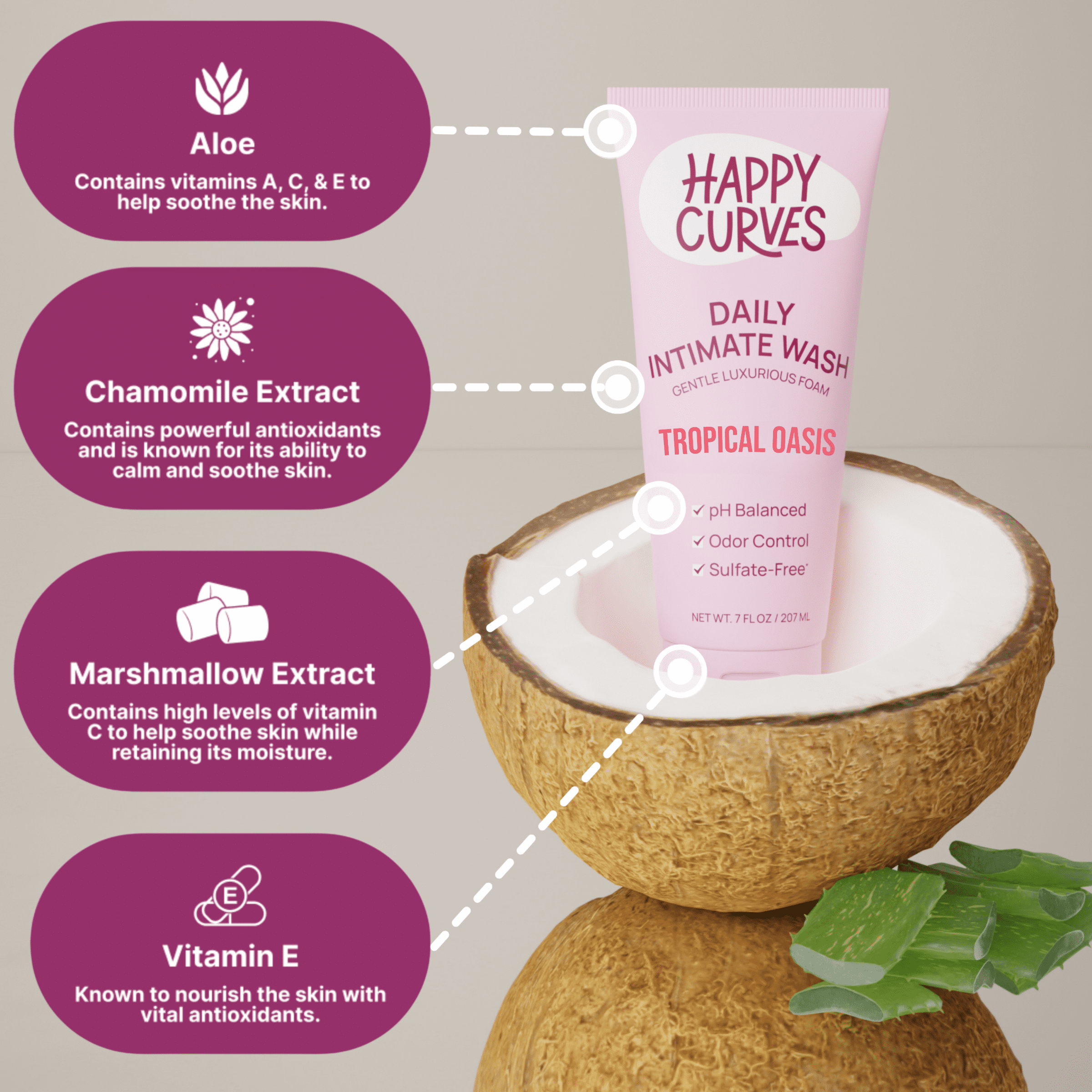 Happy Curves Feminine Intimate Wash, Tropical Oasis, 7 fl oz