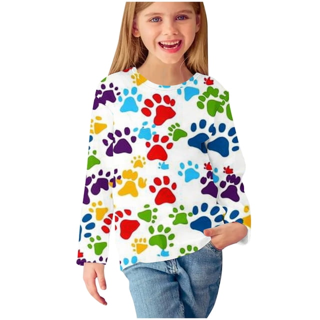 Birdeem Chemises à Manches Longues pour Filles Chemises à Manches Longues Imprimés Mignons Col Rond Hauts Blouses Décontractées Habillées Vêtements Chemises à Manches Longues pour Filles
