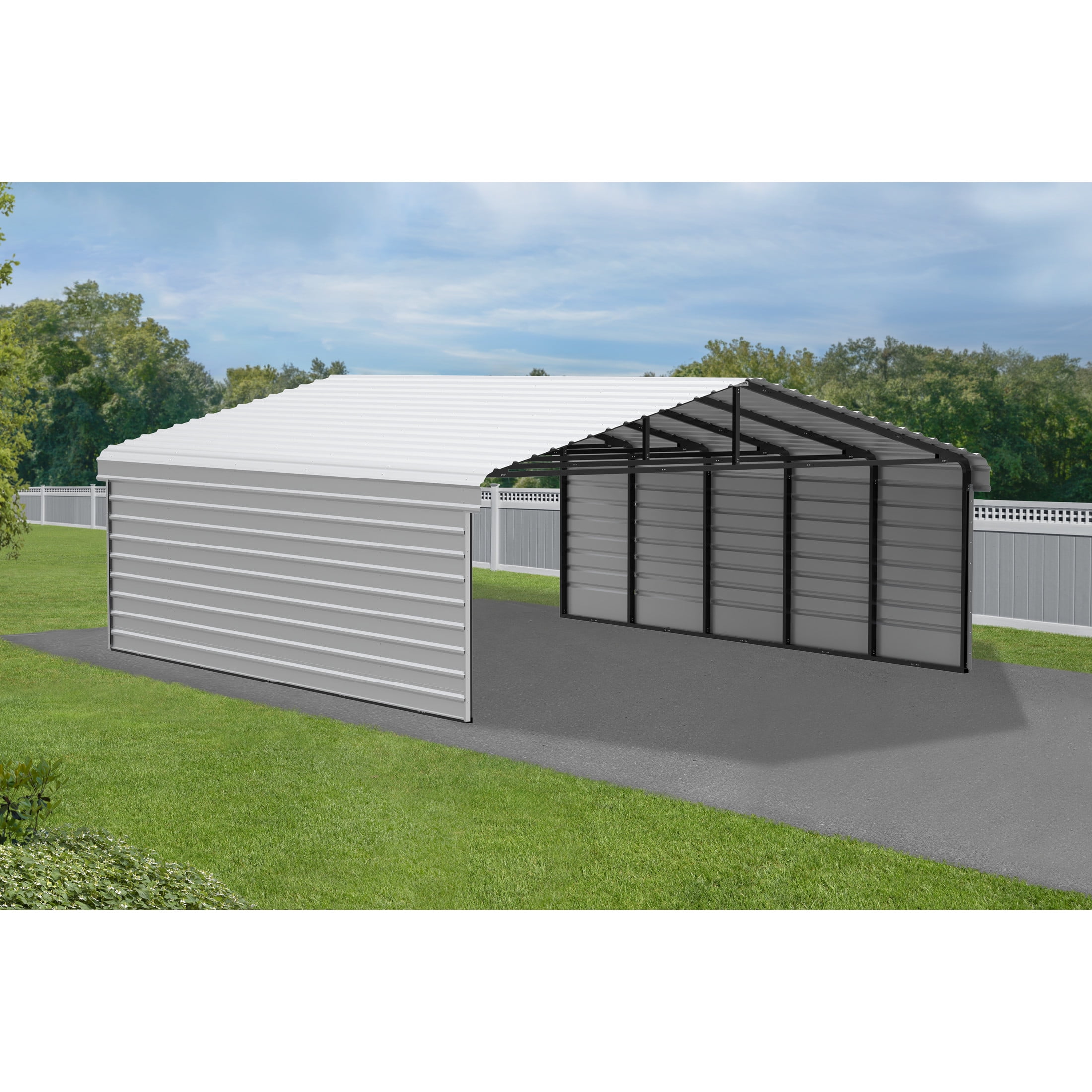 Arrow 20 x 24 x 7 ft Eggshell Steel Carport With 2 Side Wall Kit