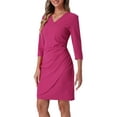 thumbnail image 4 of Vestido envolvente Inspire Chic para mujer, con mangas 3/4, escote en V, elegante y casual, vestido midi para invitadas de boda, talla XS, color rosa intenso, 4 of 5