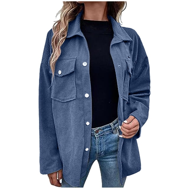Yuyuzo Womens Fall Shirts Long Sleeve Turndown Collar Button down Coats with Pockets Solid Color Shirts