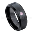 thumbnail image 1 of 8mm Beveled Edge Black Tungsten Ring - 0.07ct Solitaire Pink Tourmaline Ring - Personalized Tungsten Wedding Ring - Custom Made October Birthstone Ring TN084BS, 1 of 1
