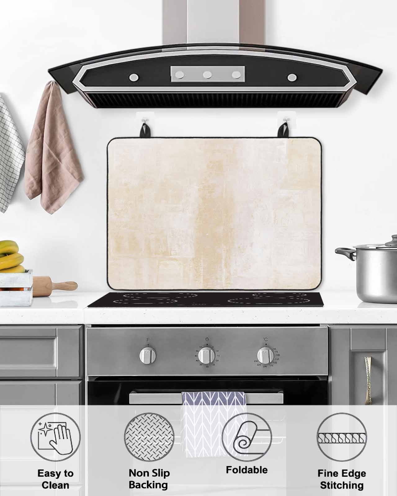 nqOlkjepod Large Induction Cooktop Protector Mat 24"x21", Beige Stove Top Covers for Electric Stove, Retro Oil Painting Modern Abstract Art Aesthetics Stove Burner Cover Mats, Glass Top Stove Cover