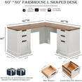 thumbnail image 3 of OKD 60" Farmhouse L Shaped Executive Desk with Storage Drawers, Wood Home Office Desk with File Cabinet & Charging Station, Antique White, 3 of 8