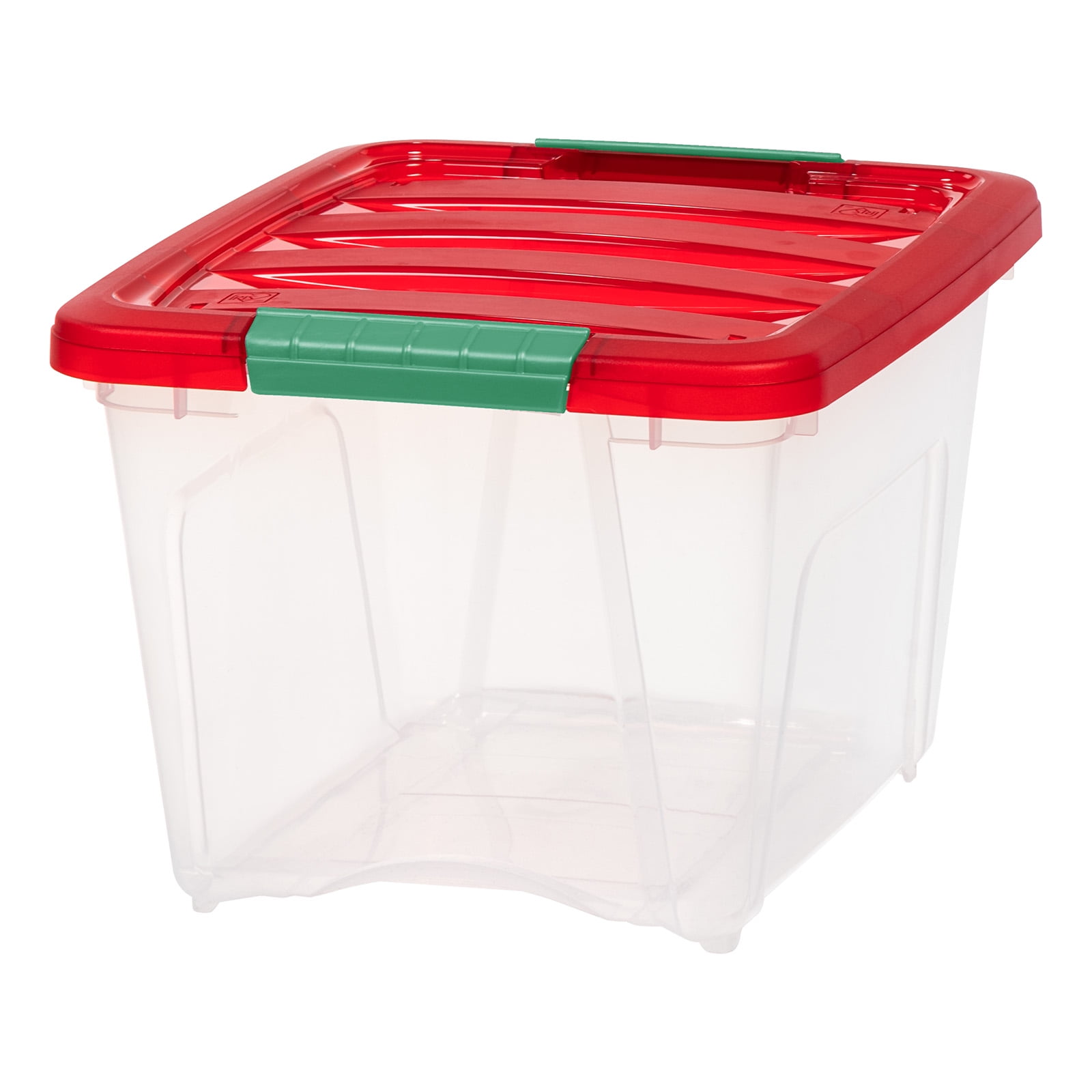 IRIS 19 Qt Stackable Holiday Plastic Storage Bins with Lids and Latching Buckles Clear Red 4 Pack