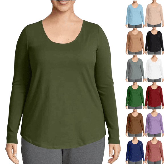 Women's Plus Size Basic Top Long Sleeve Tunic Shirts Crew Neck T Shirt Fall Outfits Breathable Loose Fit Casual Blouses