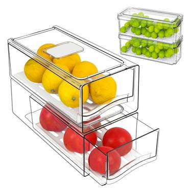 4-Pack Refrigerator Organizer, Clear Fridge Organizer with Lids, Fridge Storage Bins, Refrigerator Organizers and Storage for Fruits, Vegetable, Food