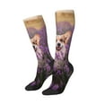 thumbnail image 2 of Haiem Dog in Lavender Flowers Socks, Funny Novelty Crazy Design Cotton Socks Sports Socks Knee High Socks For Men, Women,1Pairs - Gift For Working Friends, 2 of 9