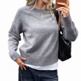 thumbnail image 3 of Women'S Crew Neck Pullover Sweaters, Long Sleeve Knit Tops with Fake Two-Piece Design for Fall Winter Dark Gray S, 3 of 7
