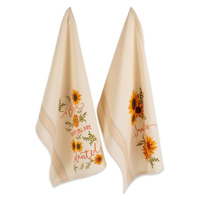 Design Imports CAMZ10635 Assorted Sunny Sunflowers Printed Dish Towel Set - Set of 2