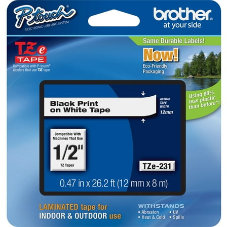 Brother, BRTTZE231, P-touch TZe Laminated Tape Cartridges, 1 Each, White